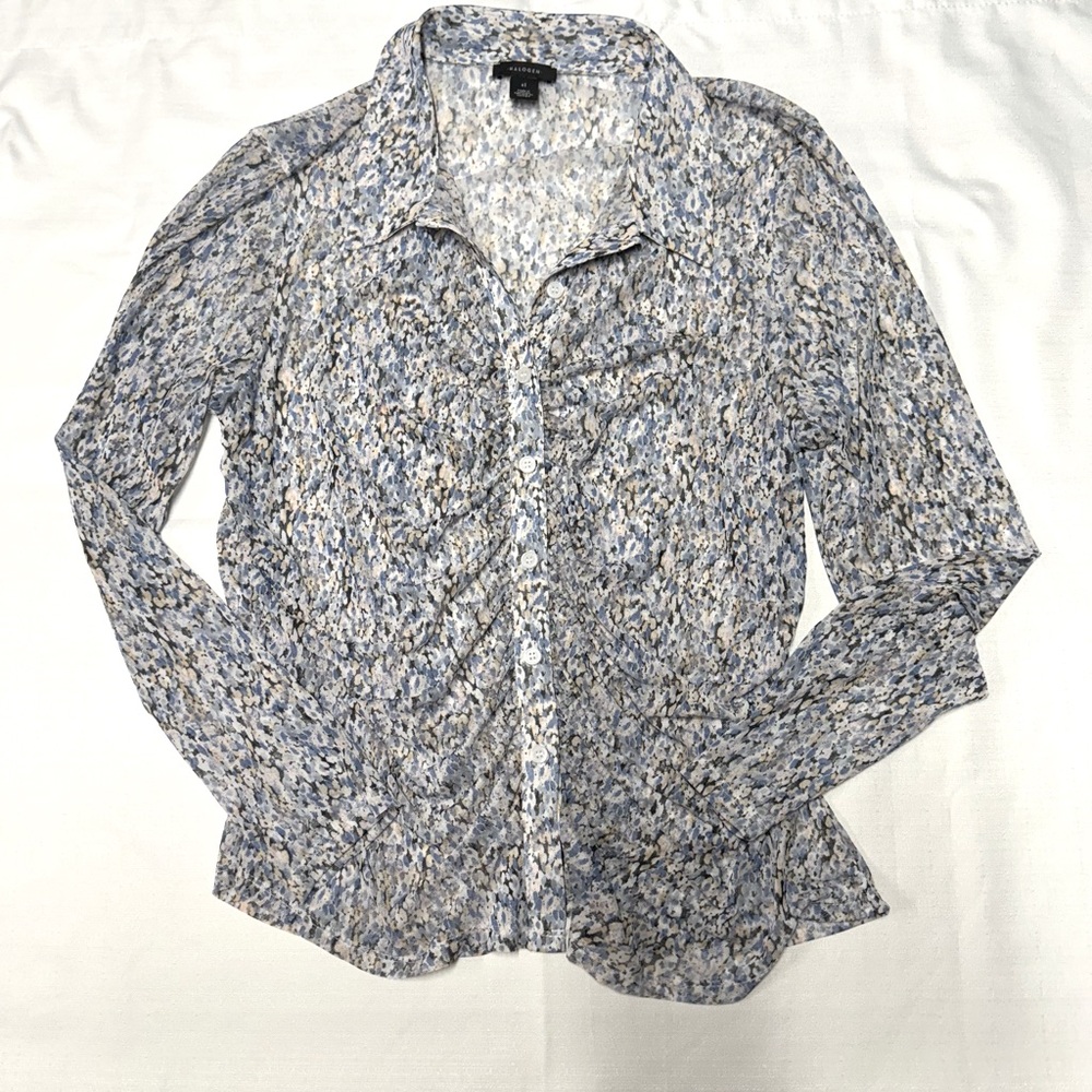 Print Mesh Button-Up Shirt Halogen